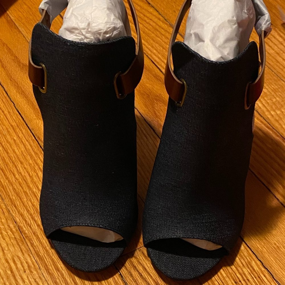 Block Heeled Denim Sandal
